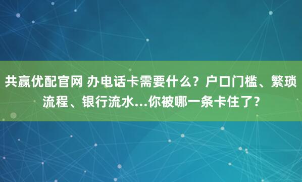共赢优配官网 办电话卡需要什么？户口门槛、繁琐流程、银行流水...你被哪一条卡住了？